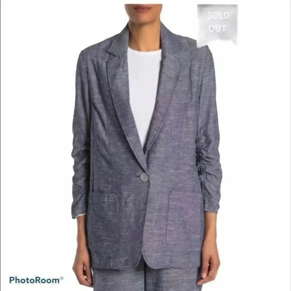 Max Studio Jackets & Blazers - Max studio Linen Bland Ruched sleeve bla…